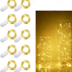 Elegant Wedding Reception Party 10pcs LED Fairy Lights 1m 10LEDs Copper Wire String Lights Battery Operated for Xmas Garland Party Wedding Home Decoration Without Battery