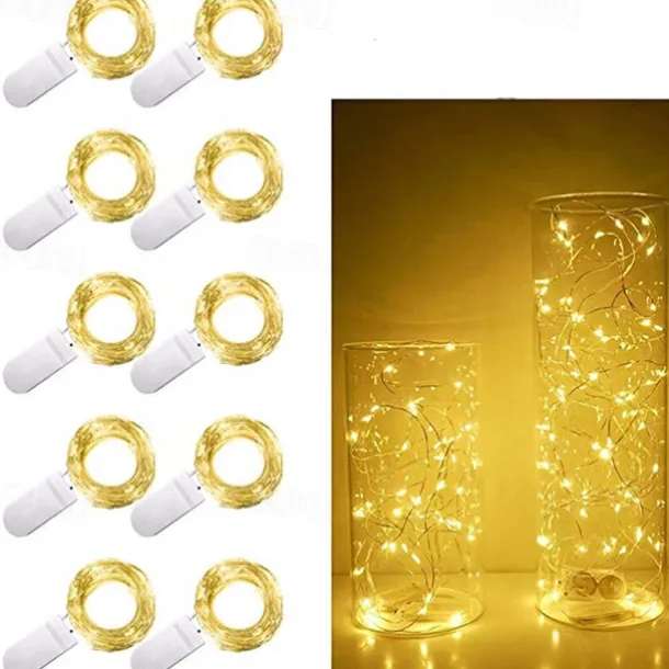 Elegant Wedding Reception Party 10pcs LED Fairy Lights 1m 10LEDs Copper Wire String Lights Battery Operated for Xmas Garland Party Wedding Home Decoration Without Battery