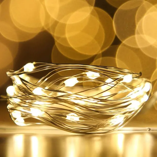 Elegant Wedding Reception Party 10pcs LED Fairy Lights 1m 10LEDs Copper Wire String Lights Battery Operated for Xmas Garland Party Wedding Home Decoration Without Battery