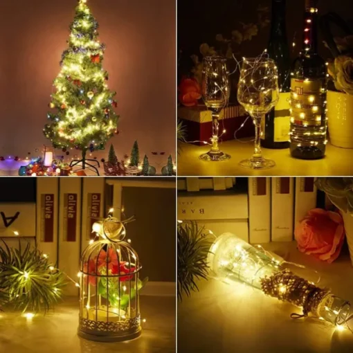 Elegant Wedding Reception Party 10pcs LED Fairy Lights 1m 10LEDs Copper Wire String Lights Battery Operated for Xmas Garland Party Wedding Home Decoration Without Battery
