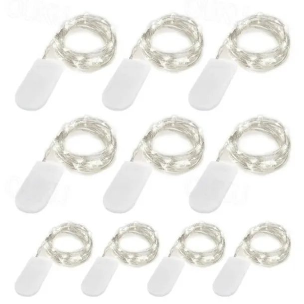 Elegant Wedding Reception Party 10Packs LED Fairy String Lights 1M 10LEDs Christmas Silver Copper Wire Light for Christmas Wedding Bedroom Decoration Party Holiday Gift