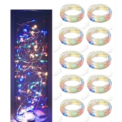 Elegant Wedding Reception Party 10Packs LED Fairy String Lights 1M 10LEDs Christmas Silver Copper Wire Light for Christmas Wedding Bedroom Decoration Party Holiday Gift