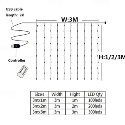 Elegant Wedding Reception Party 3Mx3M 3Mx2M USB LED Curtain String Lights Remote Control Fairy Lights New Year Christmas Valentine's Day Outdoor Wedding Home Decoration