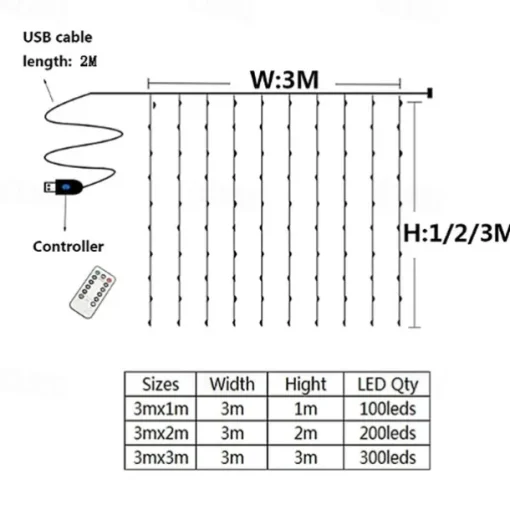Elegant Wedding Reception Party 3Mx3M 3Mx2M USB LED Curtain String Lights Remote Control Fairy Lights New Year Christmas Valentine's Day Outdoor Wedding Home Decoration