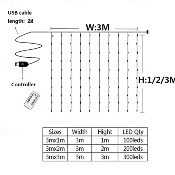 Elegant Wedding Reception Party 3Mx3M 3Mx2M USB LED Curtain String Lights Remote Control Fairy Lights New Year Christmas Valentine's Day Outdoor Wedding Home Decoration