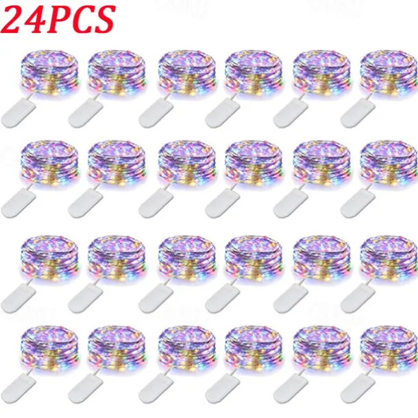 Elegant Wedding Reception Party 24pcs 1M 10Leds LED String Fairy Lights Garland Decorative Light Outdoor String Lights Copper Wire CR2032 Battery Operated Christmas Wedding Party Decoration