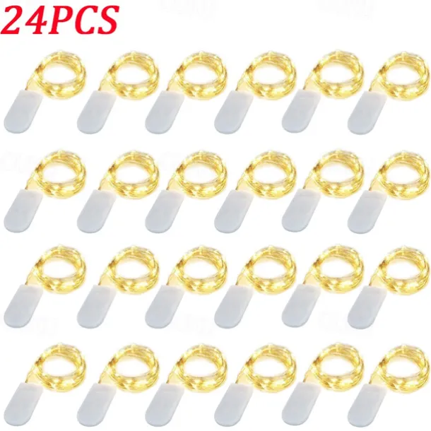 Elegant Wedding Reception Party 24pcs 1M 10Leds LED String Fairy Lights Garland Decorative Light Outdoor String Lights Copper Wire CR2032 Battery Operated Christmas Wedding Party Decoration