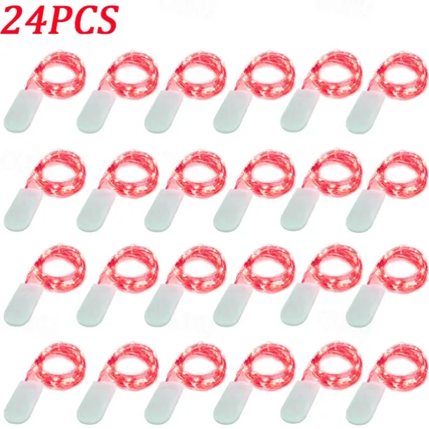 Elegant Wedding Reception Party 24pcs 1M 10Leds LED String Fairy Lights Garland Decorative Light Outdoor String Lights Copper Wire CR2032 Battery Operated Christmas Wedding Party Decoration