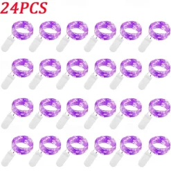 Elegant Wedding Reception Party 24pcs 1M 10Leds LED String Fairy Lights Garland Decorative Light Outdoor String Lights Copper Wire CR2032 Battery Operated Christmas Wedding Party Decoration
