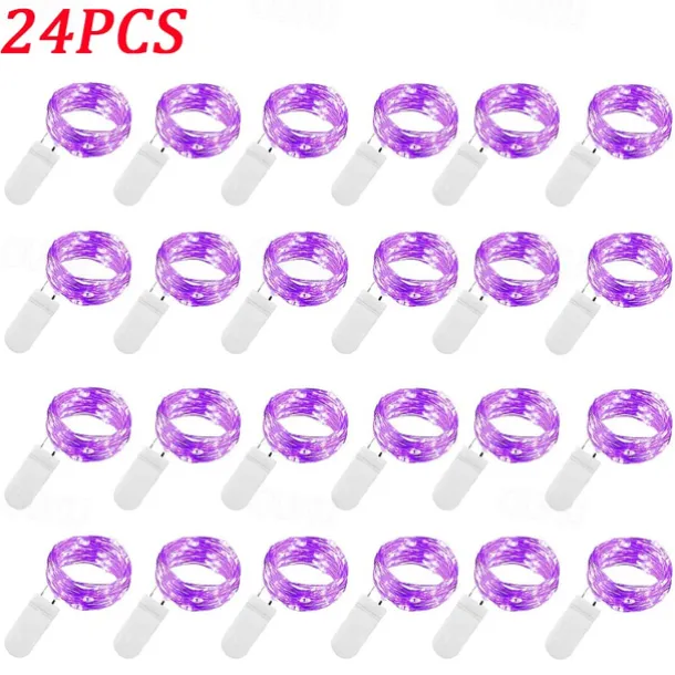 Elegant Wedding Reception Party 24pcs 1M 10Leds LED String Fairy Lights Garland Decorative Light Outdoor String Lights Copper Wire CR2032 Battery Operated Christmas Wedding Party Decoration