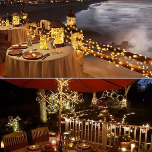 Elegant Wedding Reception Party Outdoor Solar LED String Lights Wedding Decoration 10M 33ft 100 LED 8 Lighting Modes Waterproof Fairy Lights Garden Christmas Wedding Birthday Party Holiday Decoration