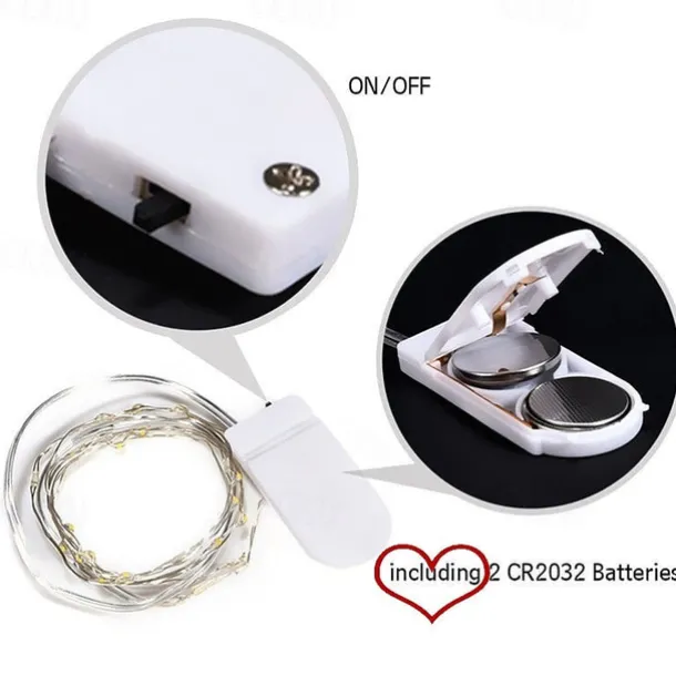 Elegant Wedding Reception Party 1pcs Button Battery Operated LED String Lights Silver Copper Wire 2m 20LED Fairy LED Holiday Decoration for Christmas Wedding