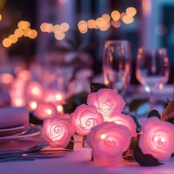 Elegant Wedding Reception Party 6M 40LED Pink Rose Flower Fairy String Lights, Valentines Battery Operated Holiday Decoration for Party, Wedding and Anniversary