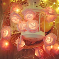 Elegant Wedding Reception Party 6M 40LED Pink Rose Flower Fairy String Lights, Valentines Battery Operated Holiday Decoration for Party, Wedding and Anniversary