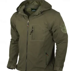 Embroidered Casual Men's Lightweight Waterproof Hooded Rain Jacket Outdoor Raincoat Shell Jacket for Hiking Travel