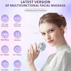 EMS LED Photon Hot Cool Compress Face Lifting Beauty Device Microcurrent Facial Firming Massager Skin Rejuvenation Anti Aging
