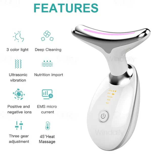 EMS Microcurrent Face Neck Beauty Device LED Photon Firming Rejuvenation Anti Wrinkle Thin Double Chin Skin Care Facial Massager