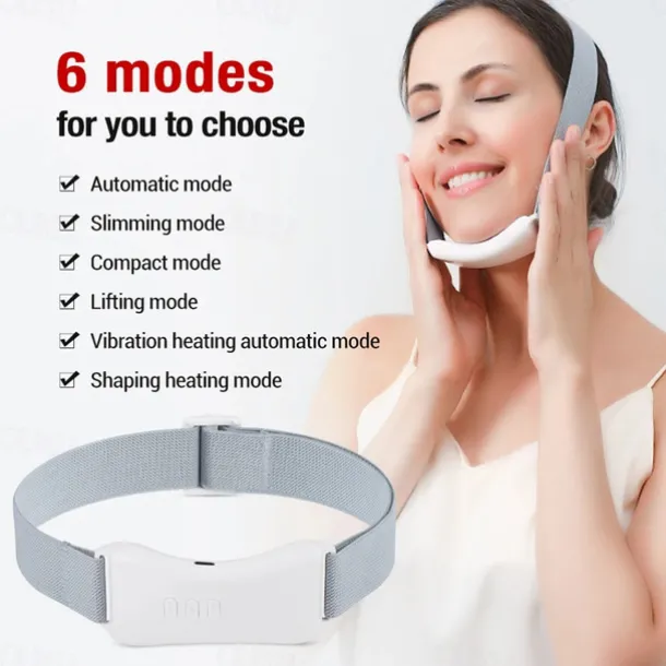 EMS Microcurrent Facial Lifting Massager 6-Mode Heated Skin Tightening Slimming Double Chin V Shape Lift Belt Face Fat Burning