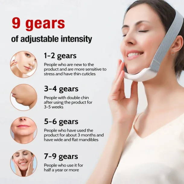 EMS Microcurrent Facial Lifting Massager 6-Mode Heated Skin Tightening Slimming Double Chin V Shape Lift Belt Face Fat Burning