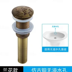 Engraved Antique Brass Pop Up Bathroom Sink Drain Strainer Stopper no Overflow Hole Kitchen Basin Sink Bottle Trap Drainer