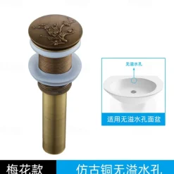 Engraved Antique Brass Pop Up Bathroom Sink Drain Strainer Stopper no Overflow Hole Kitchen Basin Sink Bottle Trap Drainer