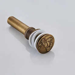 Engraved Antique Brass Pop Up Bathroom Sink Drain Strainer Stopper no Overflow Hole Kitchen Basin Sink Bottle Trap Drainer