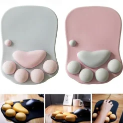 Ergonomic 3D Mouse Pad with Wrist Support Cute Cat Paw Soft Comfortable Silicone Wrist Rest Mice Mat Anti-Slip Wrist Pad for Computer Office Computer Game