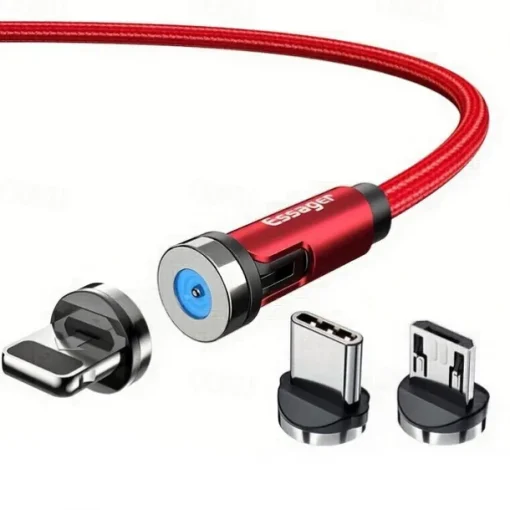 Essager Magnetic Charging Cable 540 Rotating Magnetic Phone Charger Nylon Braided Magnetic USB Cable For Phone Samsung Xiaomi Fast Charger Cord Phone Data Wire 3 In1