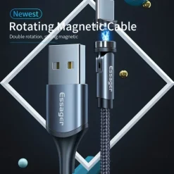 Essager Magnetic Charging Cable 540 Rotating Magnetic Phone Charger Nylon Braided Magnetic USB Cable For Phone Samsung Xiaomi Fast Charger Cord Phone Data Wire 3 In1