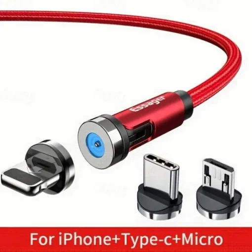 Essager Magnetic Charging Cable 540 Rotating Magnetic Phone Charger Nylon Braided Magnetic USB Cable For Phone Samsung Xiaomi Fast Charger Cord Phone Data Wire 3 In1