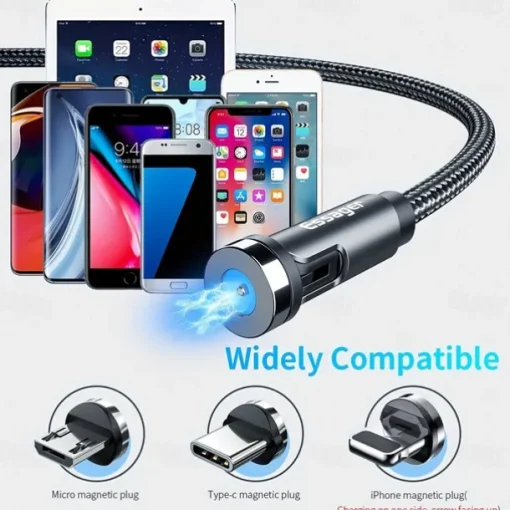 Essager Magnetic Charging Cable 540 Rotating Magnetic Phone Charger Nylon Braided Magnetic USB Cable For Phone Samsung Xiaomi Fast Charger Cord Phone Data Wire 3 In1