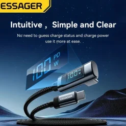 Essager 100W USB C To USB C Fast Charger 90 Degree Angle Charging Cable Display 5A Fast Charging USB C Data Cord