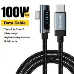 Essager 100W USB C To USB C Fast Charger 90 Degree Angle Charging Cable Display 5A Fast Charging USB C Data Cord