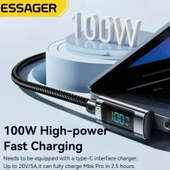 Essager 100W USB C To USB C Fast Charger 90 Degree Angle Charging Cable Display 5A Fast Charging USB C Data Cord