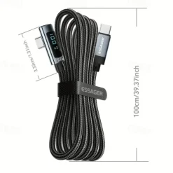 Essager 100W USB C To USB C Fast Charger 90 Degree Angle Charging Cable Display 5A Fast Charging USB C Data Cord