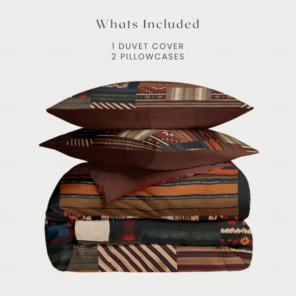 Ethnic Vintage Duvet Cover Full Size Bedding Set Bed Sets Quilt Cover Soft Lightweight Comforter Cover with 2 Pillowcases for Summer Spring