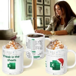 Excel Coffee Mug, Funny Gifts for Women Men Freak In The Sheets Mug Gifts for Boss CPA Friend Coworkers Accountant White Ceramic Office Mug 11.8 oz