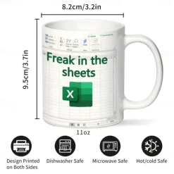 Excel Coffee Mug, Funny Gifts for Women Men Freak In The Sheets Mug Gifts for Boss CPA Friend Coworkers Accountant White Ceramic Office Mug 11.8 oz