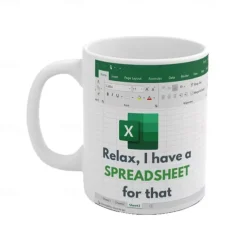 Excel Mug, Funny Office Ceramic Coffee Cup 330ml/12oz, Spreadsheet Themed White Collar Gift for Coworker, Analyst, Accountant, Boss, Work Desk Decor