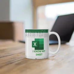 Excel Mug, Funny Office Ceramic Coffee Cup 330ml/12oz, Spreadsheet Themed White Collar Gift for Coworker, Analyst, Accountant, Boss, Work Desk Decor