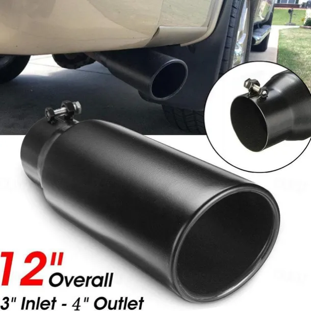Exhaust Tip Universal Replacement Exhaust Tips for Trucks Black Stainless Steel Exhaust Pipe Throat Tail 3" Inlets 4" Outlet 12" Long