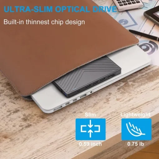 External CD DVD Drive 7 in 1 Ultra Slim CD Burner USB 3.0 with 4 USB Ports and 2 TF/SD Card Slots Optical Disk Drive for Laptop Mac PC Windows 11/10/8/7 Linux OS