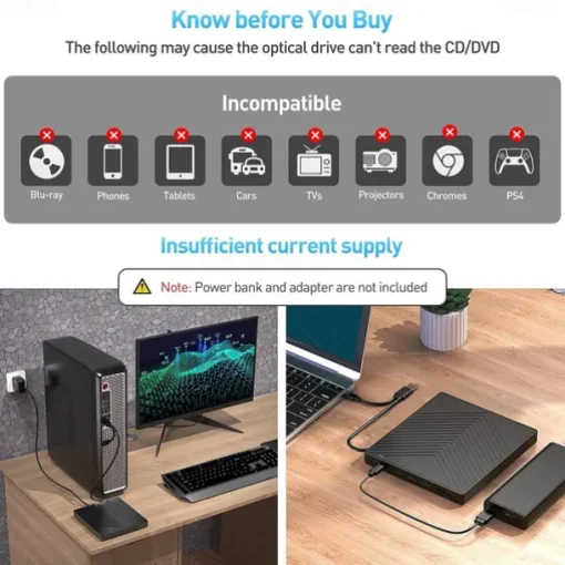 External CD DVD Drive 7 in 1 Ultra Slim CD Burner USB 3.0 with 4 USB Ports and 2 TF/SD Card Slots Optical Disk Drive for Laptop Mac PC Windows 11/10/8/7 Linux OS