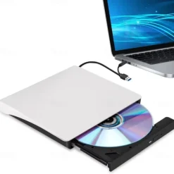 External CD/DVD Drive - USB 3.0 & Type-C Portable Burner Writer Reader for Laptop, Compatible with MacBook Pro/Air, iMac, Windows 7/8/10/XP/Vista​