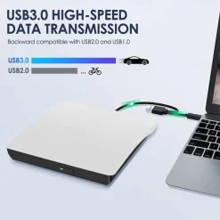 External CD/DVD Drive - USB 3.0 & Type-C Portable Burner Writer Reader for Laptop, Compatible with MacBook Pro/Air, iMac, Windows 7/8/10/XP/Vista​