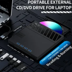 External CD/DVD Drive for Laptop 7 in 1 USB Ultra-Slim Portable CD/DVD Player Burner Compatible with External DVD Player for Laptop