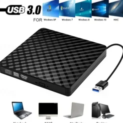 External USB3.0DVD RW CD Burner Portable Optical Drive Burner Reader Player For PC Laptop MacBook Windows 7/8/10/11/XP/Vista/Linux OS