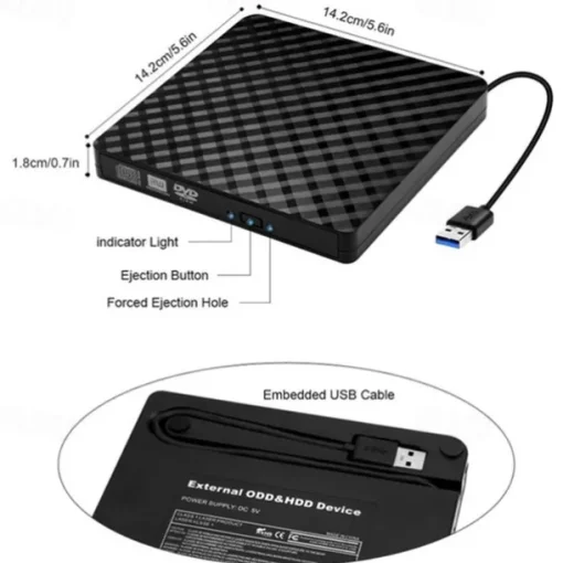 External USB3.0DVD RW CD Burner Portable Optical Drive Burner Reader Player For PC Laptop MacBook Windows 7/8/10/11/XP/Vista/Linux OS