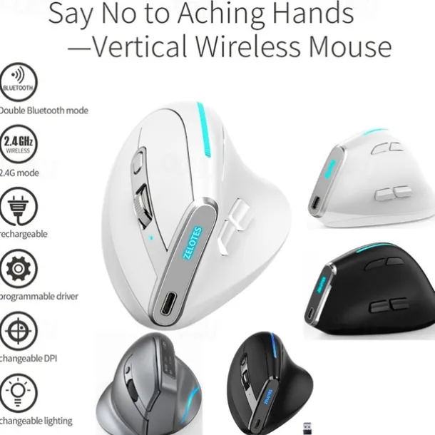 F-36 Ergonomic Vertical Mouse Right Left Hand 2.4G+BT1+BT2 Wireless Computer Gaming Mice Optical USB Mice for Computer Desktop