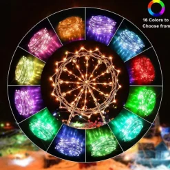 Fairy Lights 100 LED 33 FT Christmas Lights USB Plug 16 Colors Changing Silver Wire Firefly Lights with IR24 Key Remote Control for Indoor Party Halloween Christmas